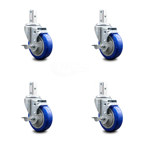 Service Caster 4 Inch Blue Poly Wheel Swivel 7/8 Inch Square Stem Caster Set with Brake SCC SCC-SQ20S414-PPUB-BLUE-TLB-78-4